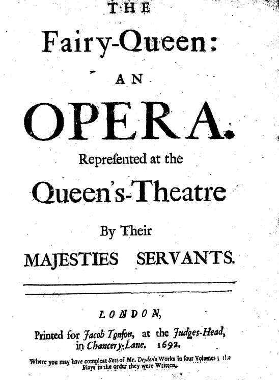 Copertina del libretto di The Fairy Queen by Purcell